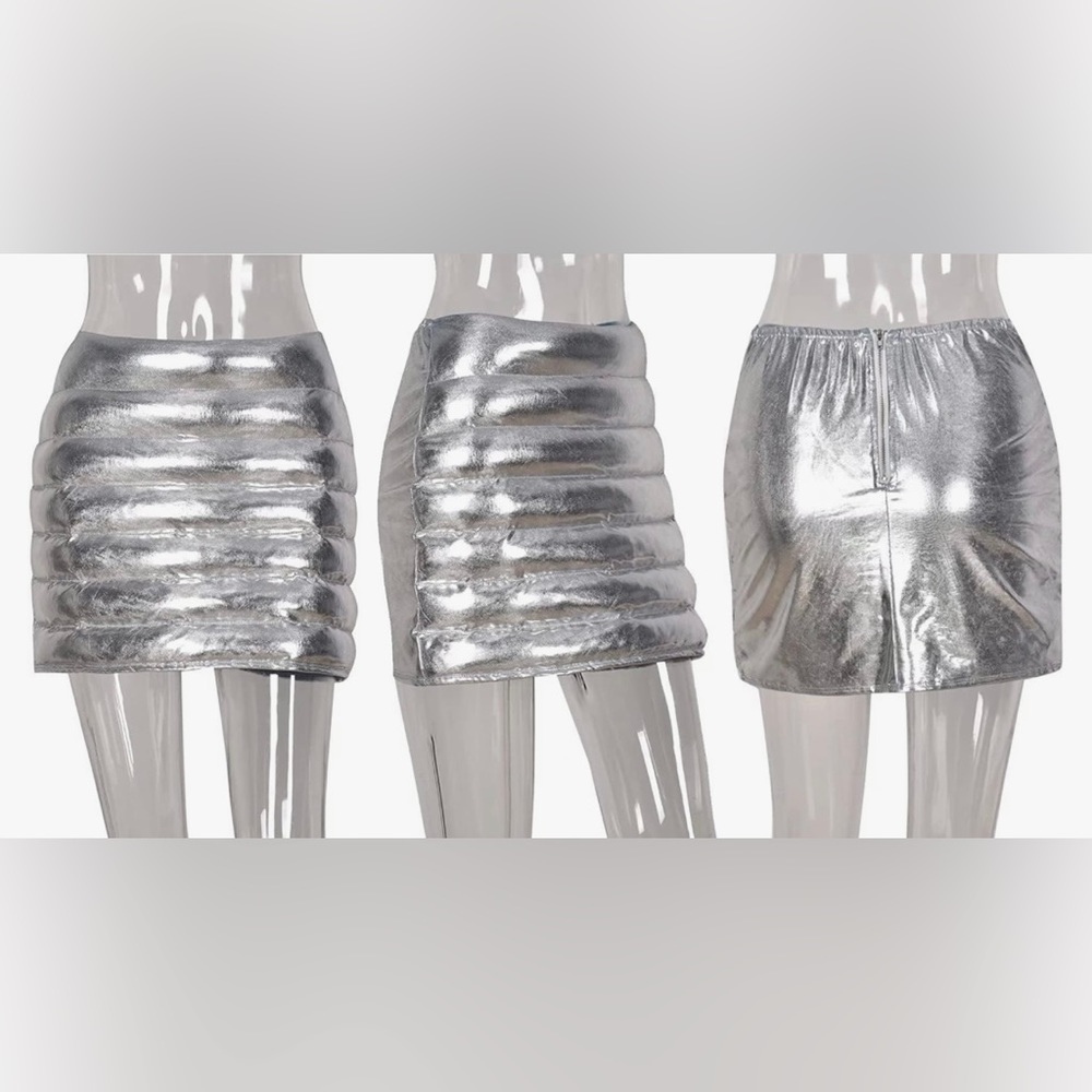 Silver metallic bubble skirt